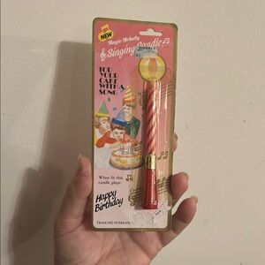 Vintage “Magic Melody” Singing Birthday Candle - Red Barber shop Striped-In Pkg